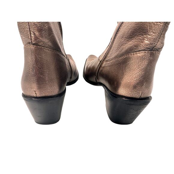 Stuart Weitzman Gold Leather Cowboy Boot 7 M Whipstitch Coastal Cowgirl Designer - Picture 14 of 16